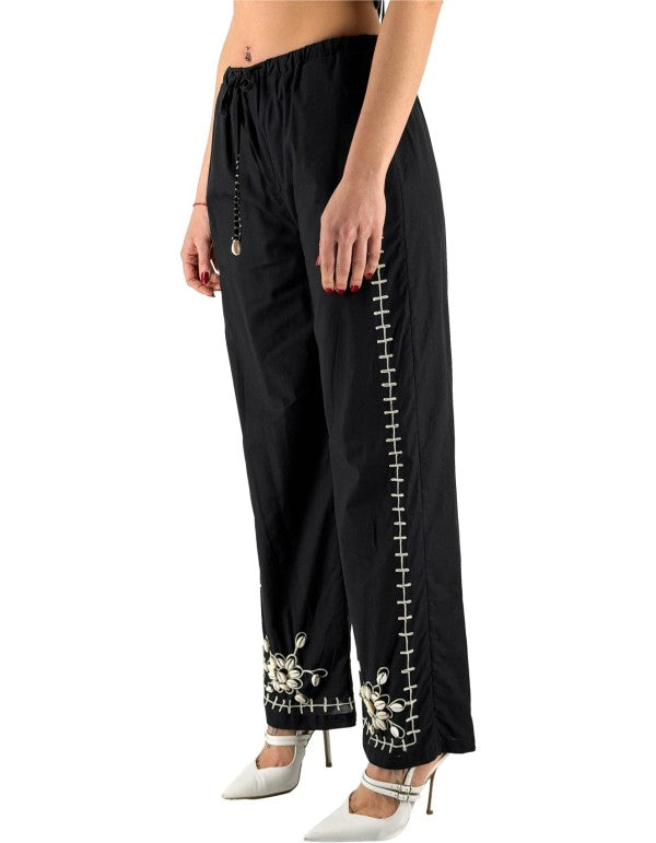 Pantalone Con Ricami E Conchiglie Nero