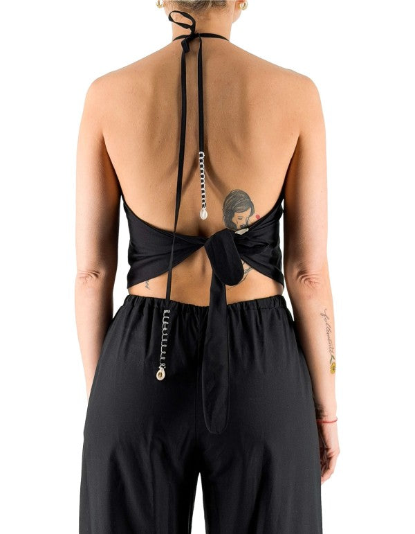 Top Con Ricami E Conchiglie Nero