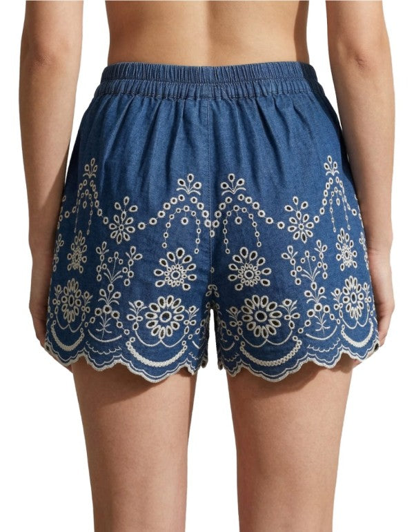 Amani Chambray Women's Shorts M Morris Flower Blue