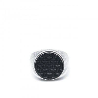 Double U Frenk | Circle Texture Silver&Black Ring Argento | DUF_CIRCLE GRID S&B