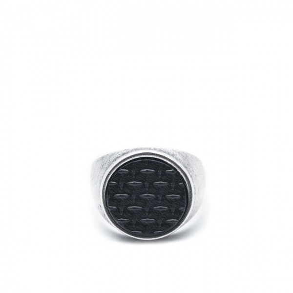 Double U Frenk | Circle Texture Silver&Black Ring Argento | DUF_CIRCLE GRID S&B