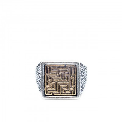 Double U Frenk | Square Labyrinth Silver & Gold Ring Argento | DUF_SQUARE LABYRINTH S&G