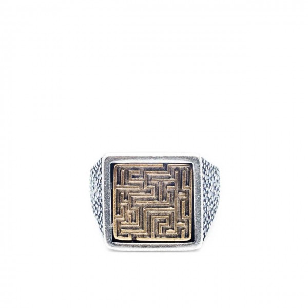 Double U Frenk | Square Labyrinth Silver & Gold Ring Argento | DUF_SQUARE LABYRINTH S&G