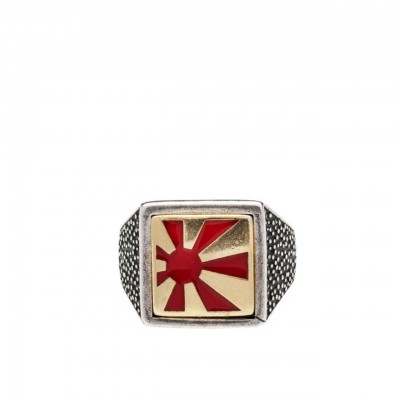 Double U Frenk | Square Sun Silver & Gold & Red Ring Argento | DUF_SQUARE SUN S&G&R