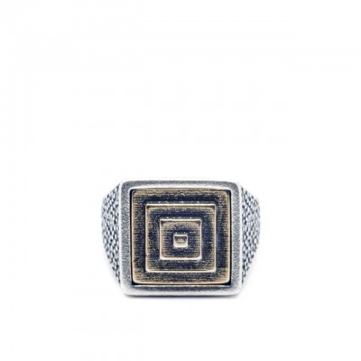 Double U Frenk | Square Pyramid Silver & Gold Ring Argento | DUF_SQUARE PYRAMID S&G