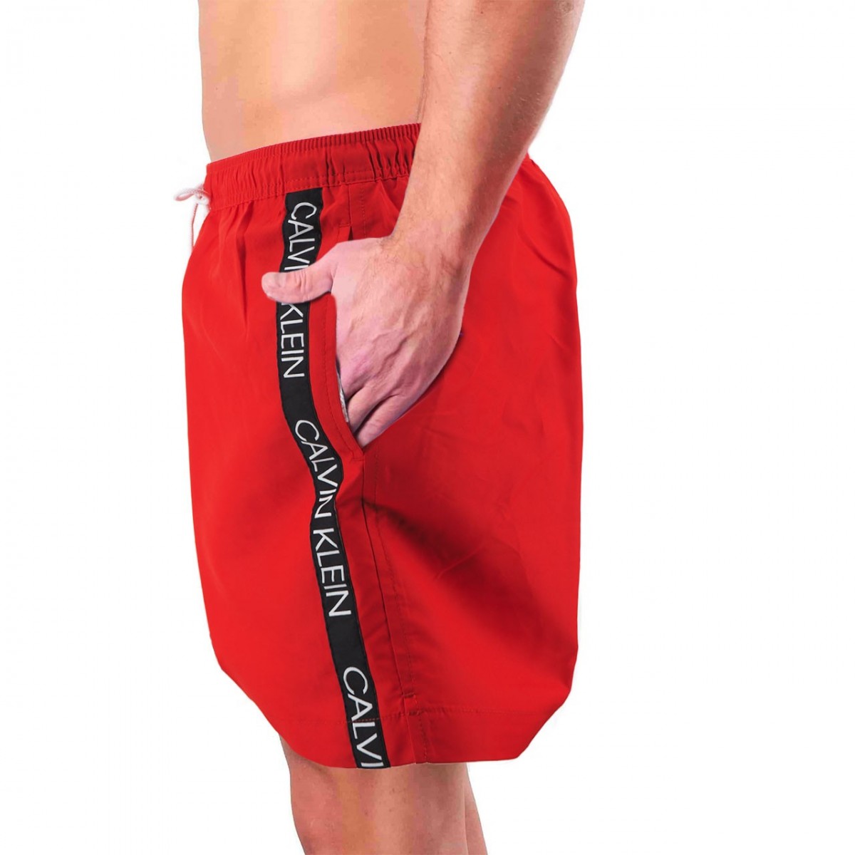 Calvin Klein | Core Logo Tape Swim Shorts, Red | CKL_KM0KM00434XBG