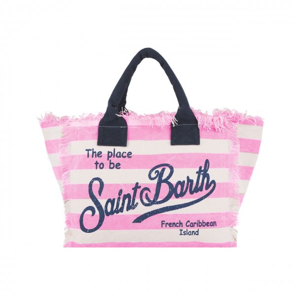Mc2 Saint Barth Pink Stiped Canvas Key Bag With Shoulder Strap