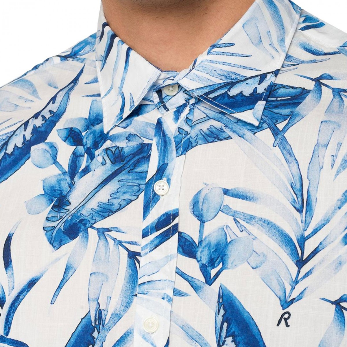 Replay | Flamed Cotton Shirt Foliage, White | RPY_M4025 .000.71974 .010