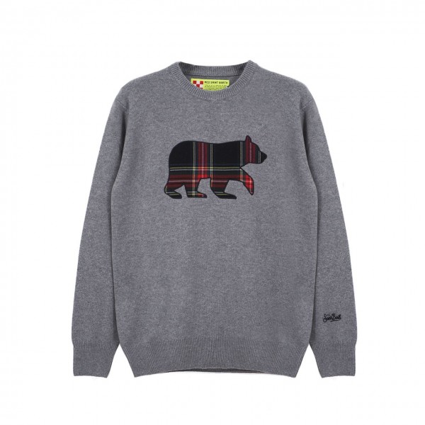 MC2 Saint Barth | Round-Neck Sweater Bear Patch, Grigio | MC2_HER001 BRPTM6