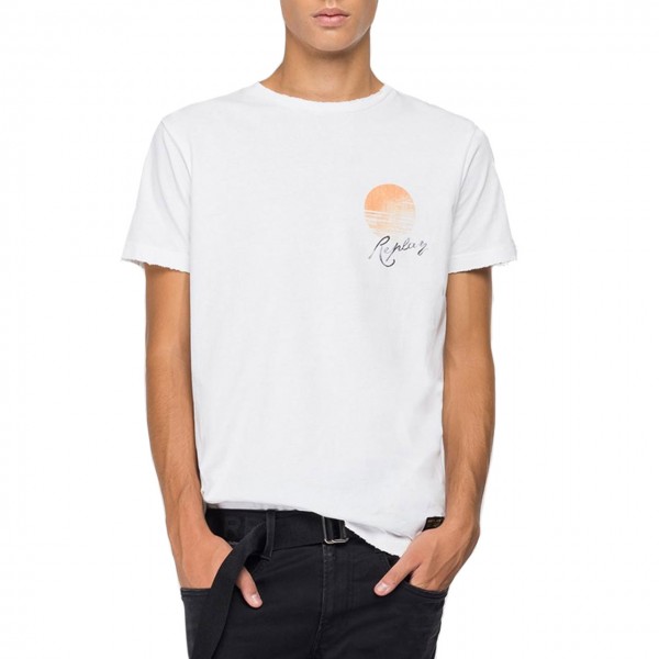 Crewneck T-Shirt With Tiger Print, White