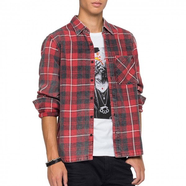 Check Print Flannel Shirt, Red