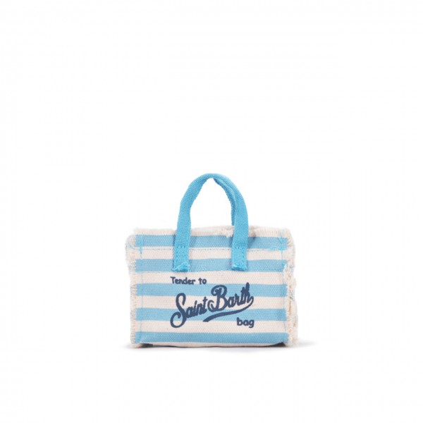 Striped Keychain Bag With Shoulder Strap, Light Blue