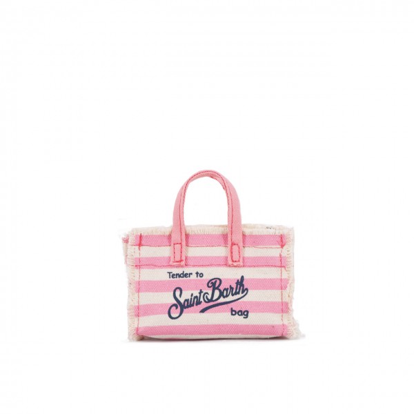 Striped Keychain Bag With Shoulder Strap, Pink