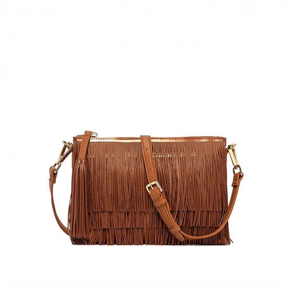 Clutch Bag With Fringe, Brown