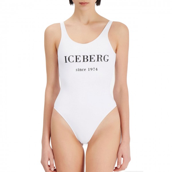 One-piece Swimsuit With Iceberg Writing, White