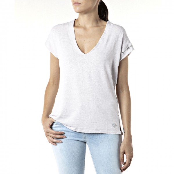 T-Shirt In Lino Essential, Bianco