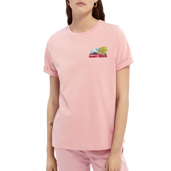 T-Shirt In Cotone Biologico Con Stampa Grafica, Rosa