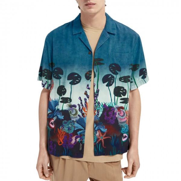 Hawaiian Lyocell Shirt With Print, Black