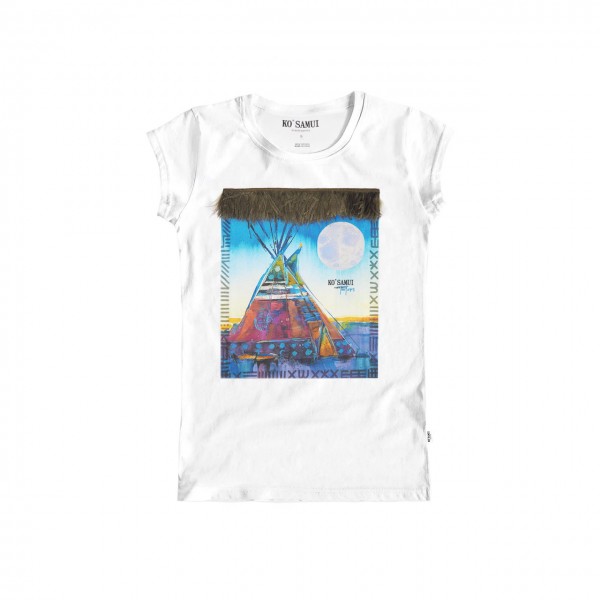 Blue Tent Feather T-Shirt, Bianco
