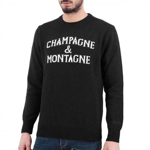 Round Neck Sweater Champagne & Montagne, Nero