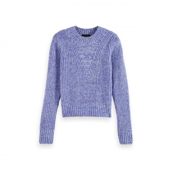 Loose Fit Crewneck Pullover With Puff Sleeves, Purple