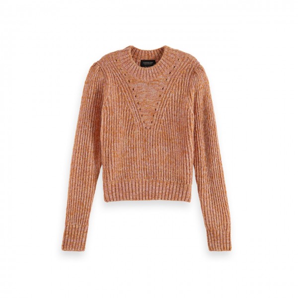 Loose Fit Crewneck Pullover With Puff Sleeves, Orange