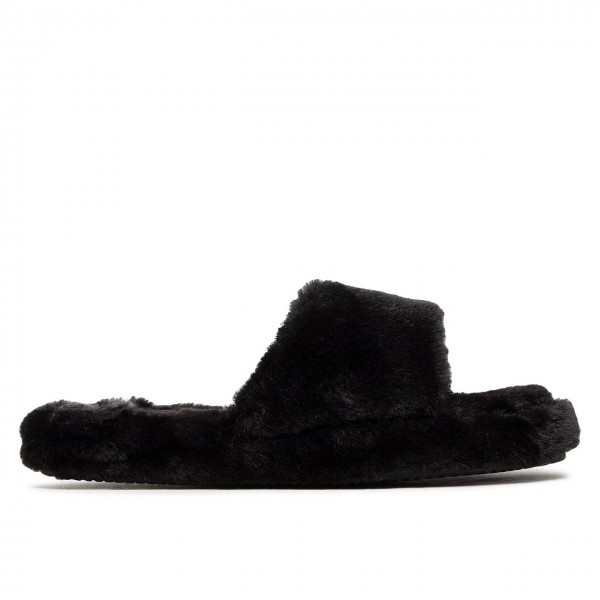 Fur Slide Slippers, Black