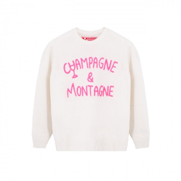 Round Neck Sweater Champagne & Montagne, Bianco