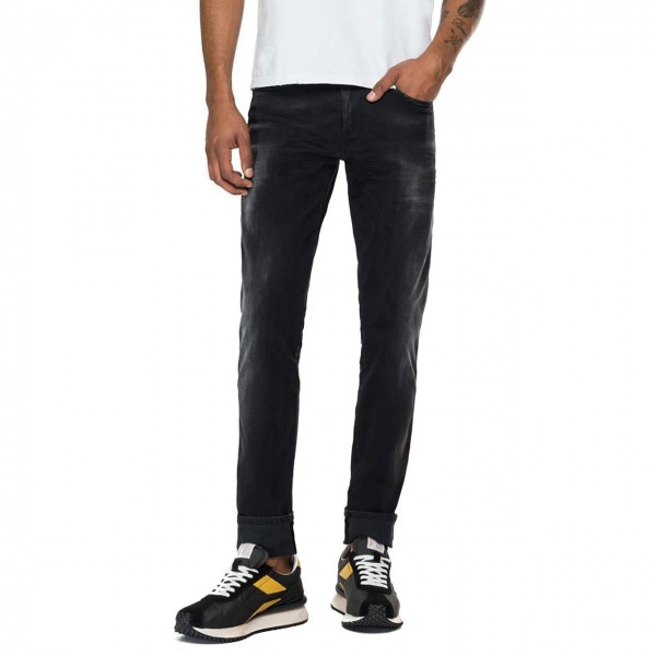 Jeans Slim Fit Hyperflex Re-Used White Shades Anbass, Nero