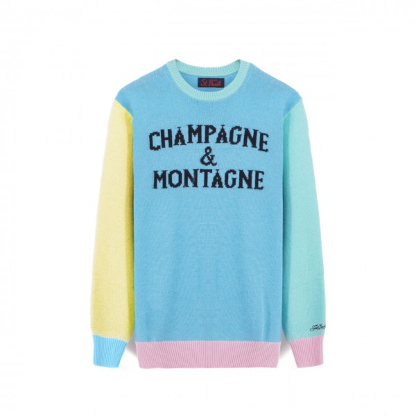 Round Neck Sweater Champagne & Montagne, Azzurro