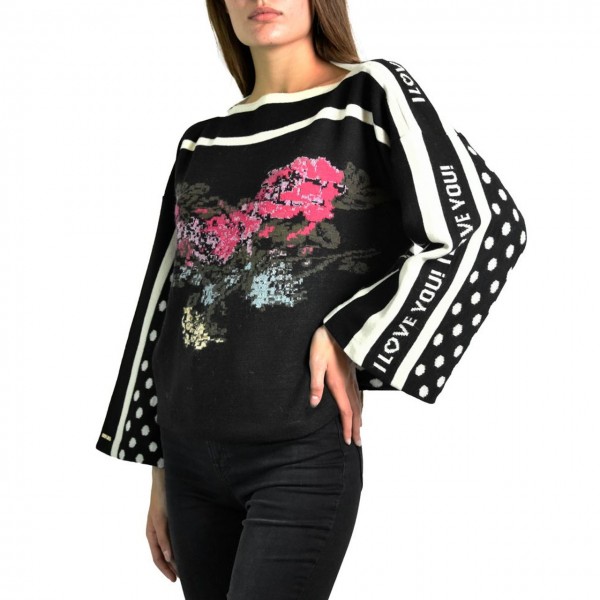 Sweater With Floral Print, Black
