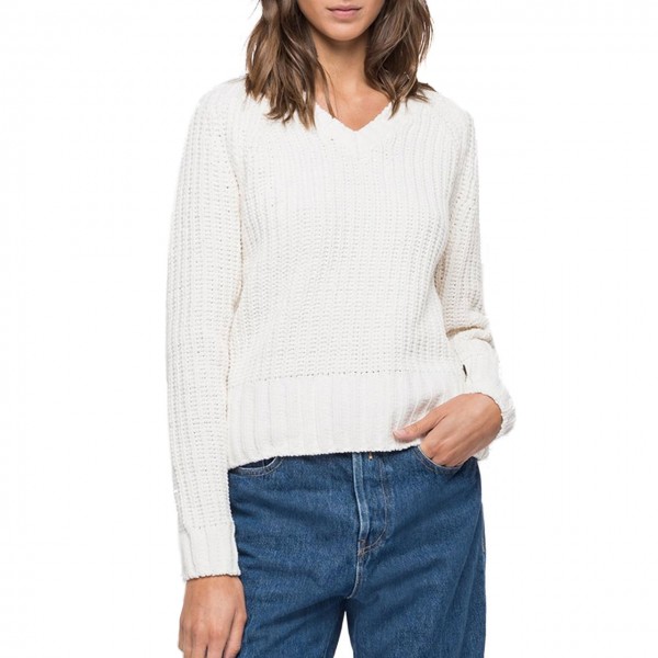 V-neck Crop Sweater, White