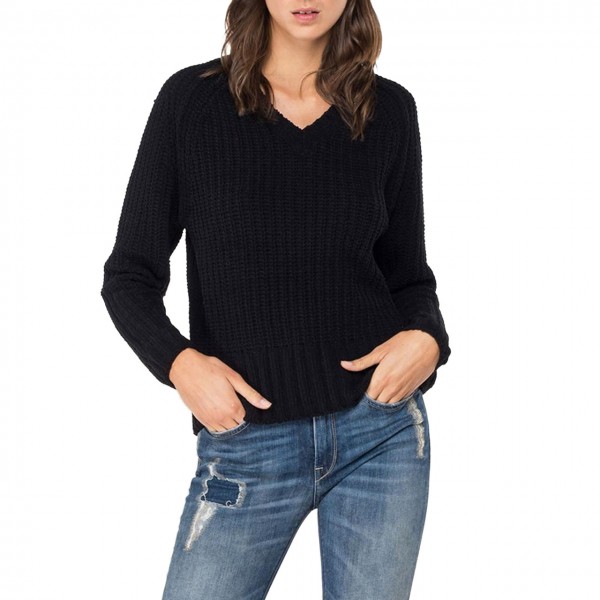 V-neck Crop Sweater, Black