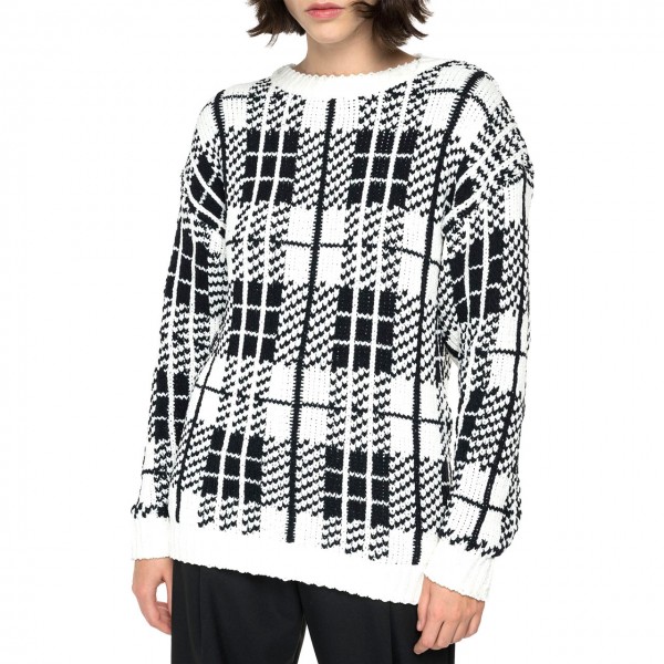 Drop Shoulder Jacquard Sweater, White