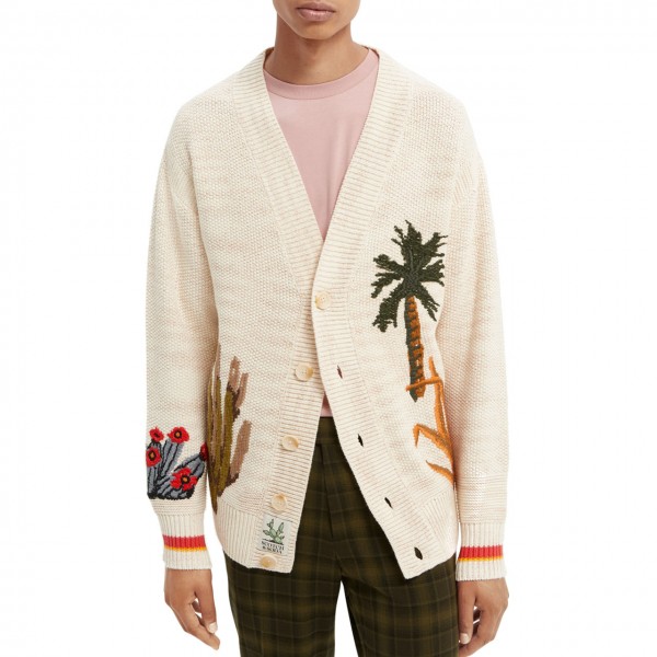 Cardigan With Embroidery, Beige