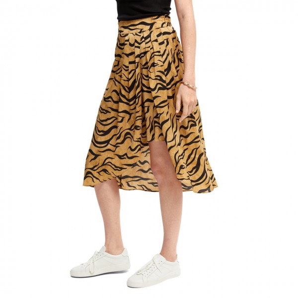 Midi Wrap Skirt With Print, Brown