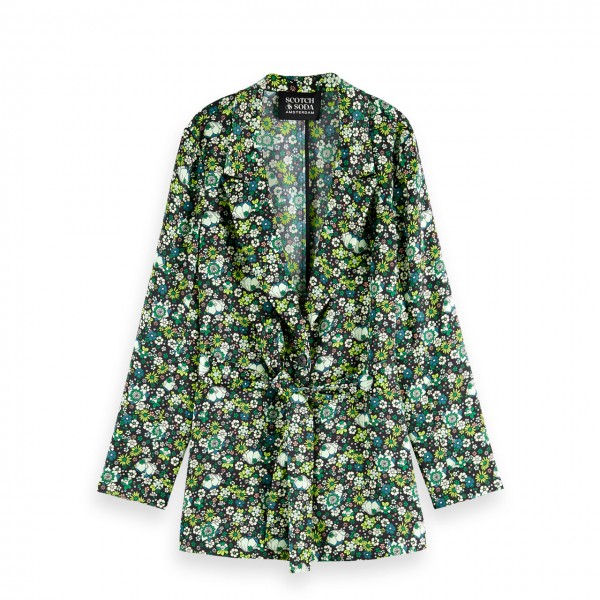 Blazer With Print Tied At The Waist, Green