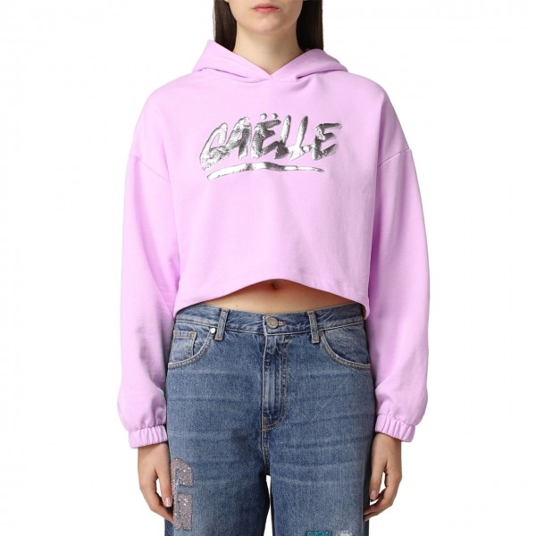 Cropped Sweatshirt With Hood, Purple