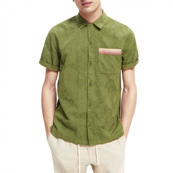 Short Sleeve Shirt With Embroidery, Green