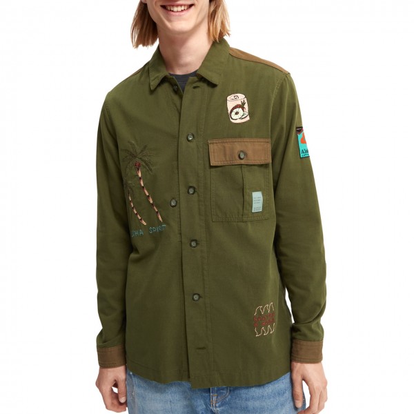 Workwear style shirt with embroidery, Green