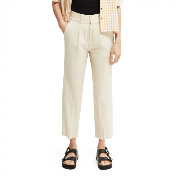 High-waisted tailored trousers in linen blend, Beige