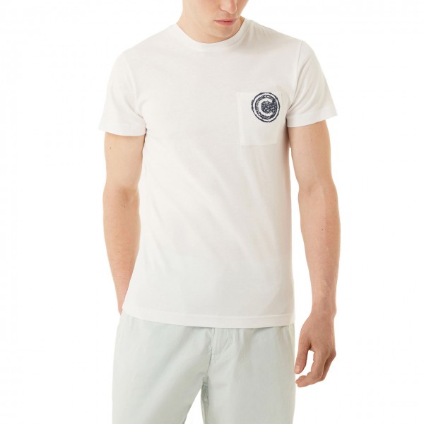 Tshirt In Cotone Con Taschino Frontale, Bianco