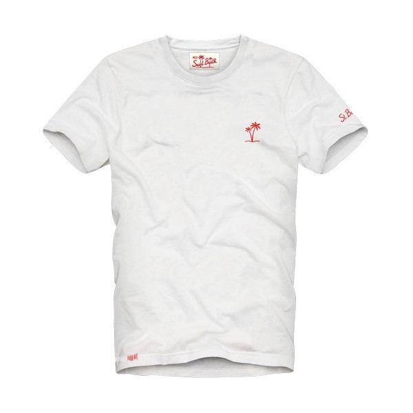 T-Shirt Con Ricamo Palme, Bianco