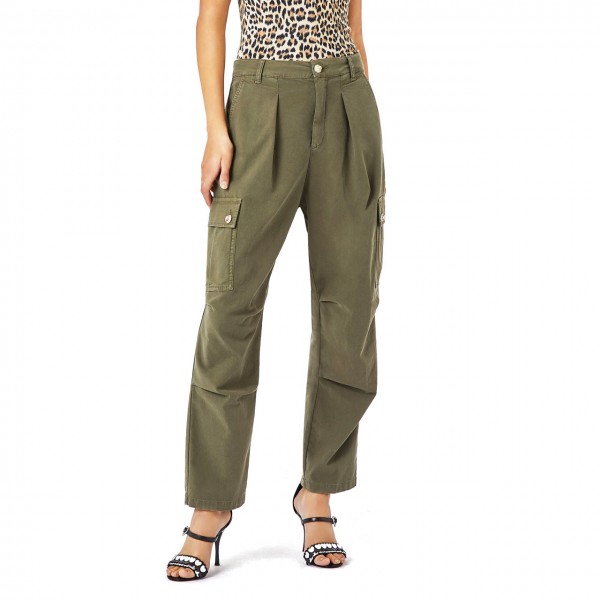 Cargo Trousers with Embroidery and Jewel Buttons, Green