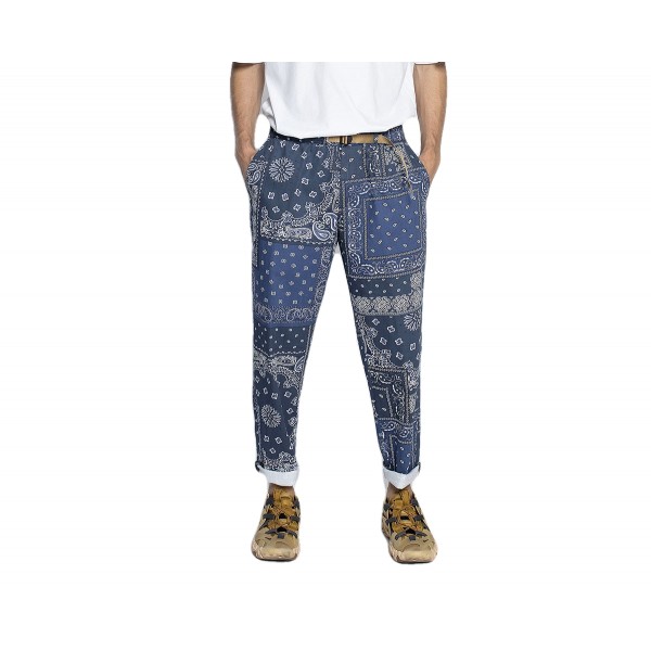 Bandana Chino Pants With Drawstring, Blue