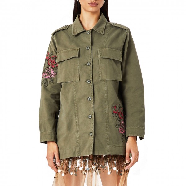 Canvas Jacket With Embroidery, Green
