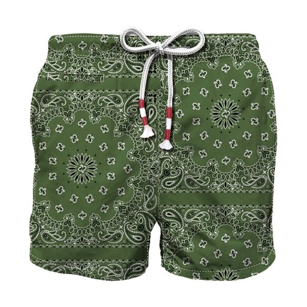 Swim Short With Drawstring Bandana Print, Green