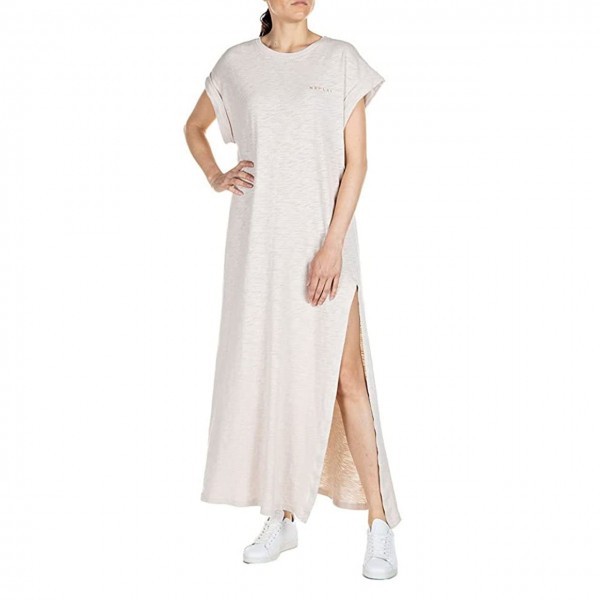 Long Dress in Pure Flamed Cotton, White