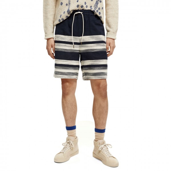 Striped Linen Blend Bermuda Shorts, Blue
