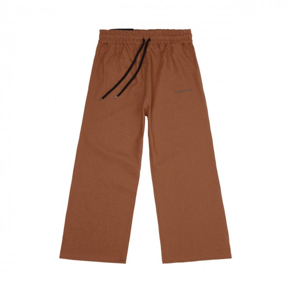 Pantalone Oversize Basico In Lino, Marrone